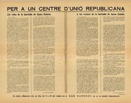 Manifest d'Unió Republicana per a la creació d'un centre a la barriada de Santa Eulàlia