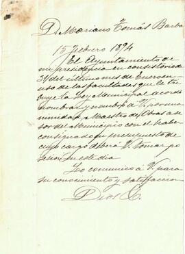 Nomenament de Marià Tomàs i Barba com a mestre d'obra assessor