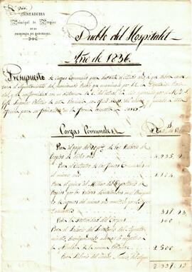 Pressupost municipal de l'any 1836