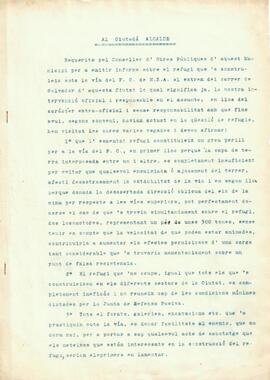 Informe de l'enginyer municipal sobre el refugi que ens construeix sota la via del FC de MZA  a l...