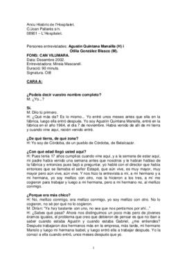 Entrevista a Agustín Quintana Mansilla i Otilia González Blasco sobre Can Vilumara