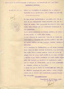 Informe sobre els desperfectes causats per l'aviació facciosa el dia 21 de gener