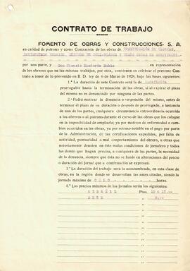 Contracte de Treball entre Foment d'Obres i Construccions S.A. i Nicasio Monterde Rubio, en repre...