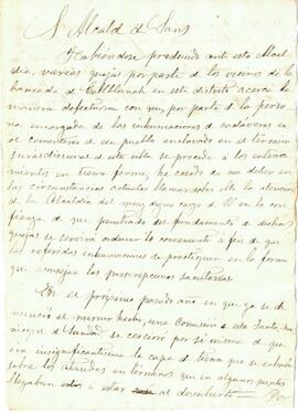 Esborrany d'una carta enviada a l’alcalde de Sans en relació a la inhumació de cadàvers al cement...