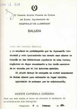 Cartes enviades a les escoles nacionals i privades informant d'un curs de català