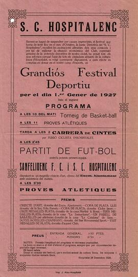 Cartel del Grandiós Festival Deportiu per el dia 1er de gener de 1927