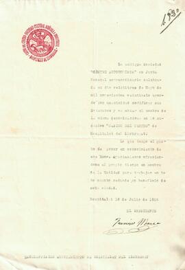 Carta del "Centre Autonomista" comunicant el canvi de nom de l'entitat per el de "...
