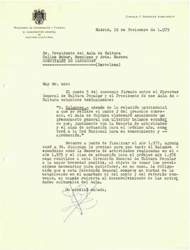 Carta del Subdirector General d'Acció Cultural del Ministeri d'Informació i Turisme.