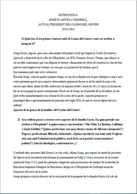 Entrevista a Josep Miquel Goyta i Vendrell sobre el Casino del Centre