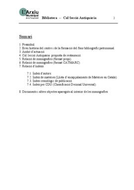La Col·lecció Antiquària. Informe