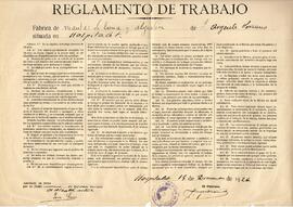 Reglament de treball de la fàbrica de mantes de llana i cotó de J. Argente Soriano