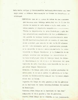 Certificat de la secretària del Consell Local de Primera Ensenyança