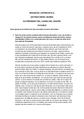 Entrevista a Antonio Riera i Barba sobre el Casino del Centre