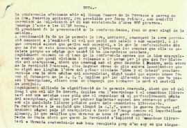 Nota policial sobre la conferència efectuada per Frederica Montseny al Cinema Romero de la Torrassa
