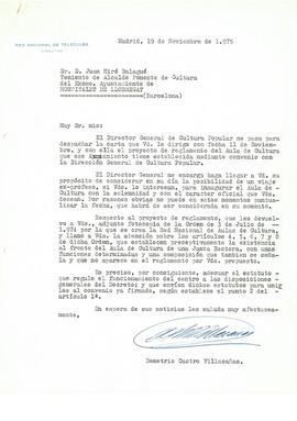 Carta de la "Red Nacional de Teleclubs" adreçada Juan Miró Balagué, Tinent d'Alcalde Po...